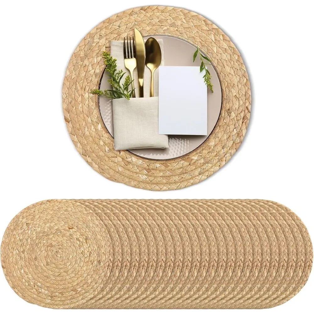 

24-Pack 12 Natural Water Hyacinth Woven Placemats, Handcrafted Boho Rattan Table Mats for Home Dining and Holiday Decor