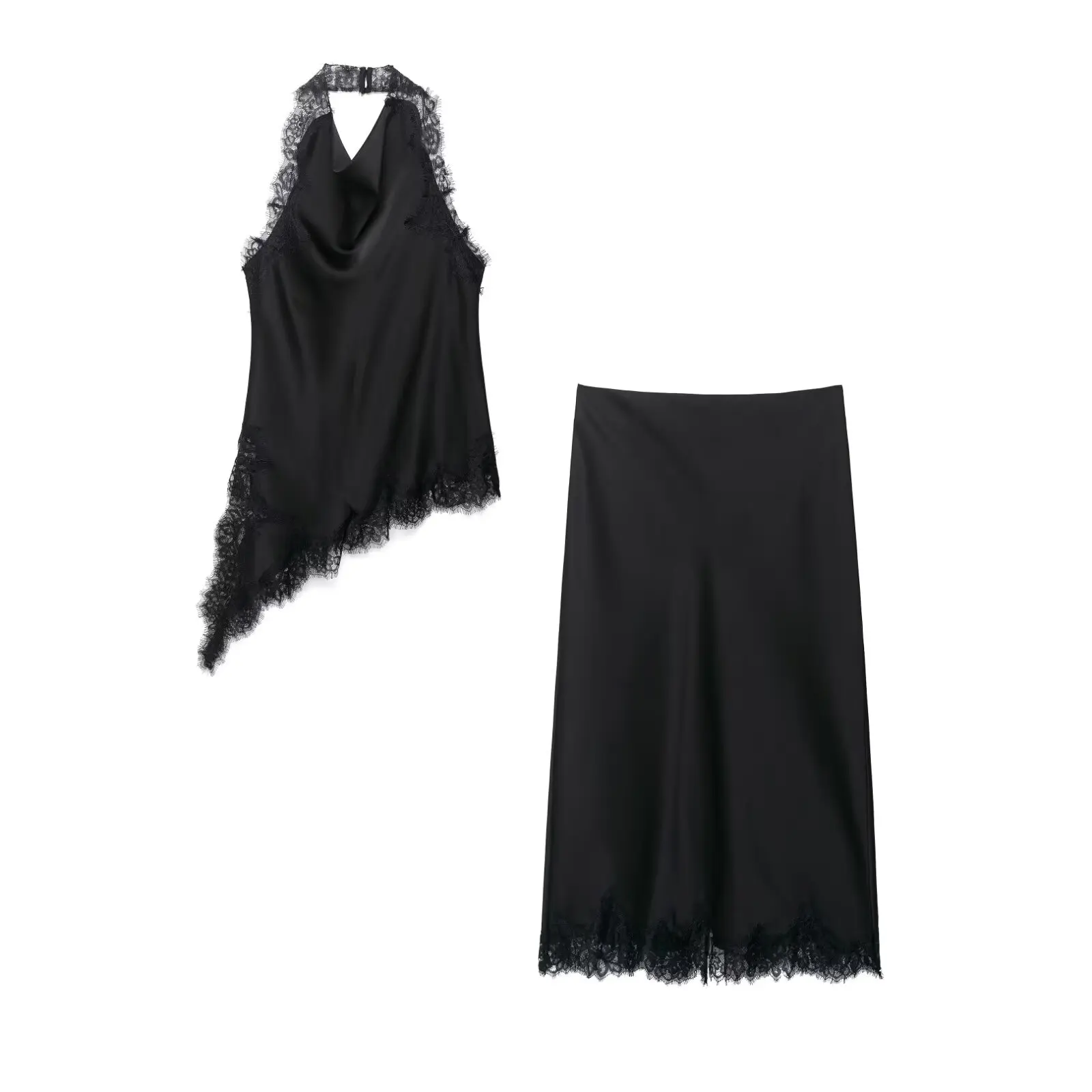 ZBZR Primavera Novo Conjunto Faion Feminino Gola de Renda Top f Saia Rua Sle Versátil Coleção Primavera 599203 599204