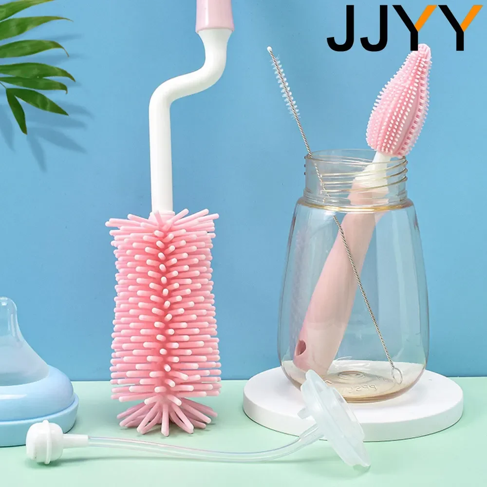 JJYY 1 Set 3pcs Silicone Baby Bottle Cleaning Brush 360 Degree Rotating Pacifier Cleaning Brush Set Baby Bottle Brush