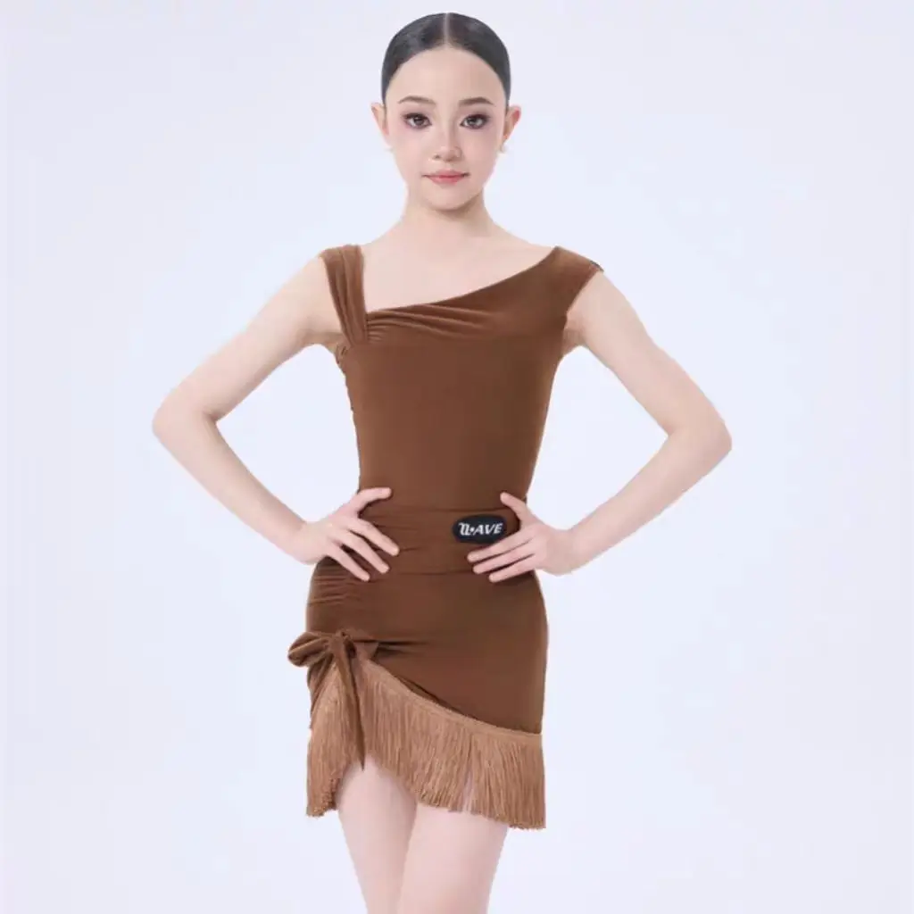 

customized women's adult girl Latin dance costume high-end practice outfit sleeveless tassel skirt performance suit fringe dress