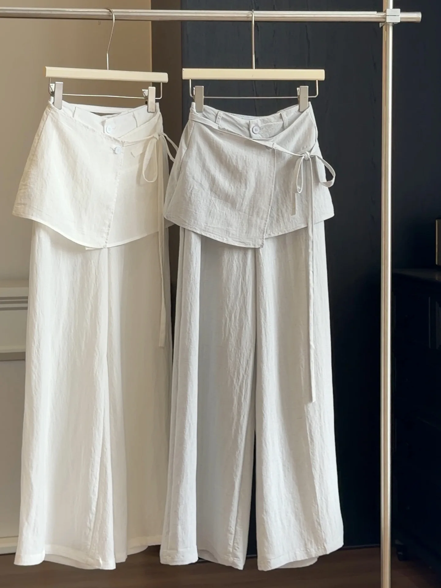 

Женские брюки с высокой талией и широкими штанинами, с дизайнерским подолом, летние, легкие, повседневные, свободного кроя, в пол