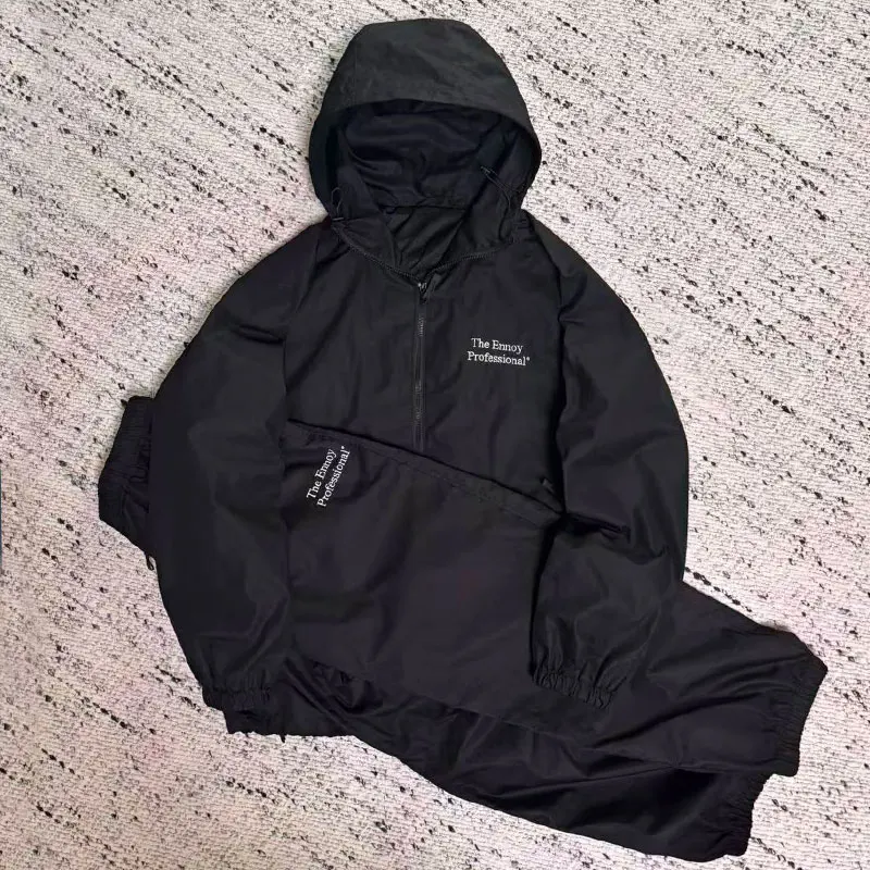 Ennoy Japanese Style Nylon Sportswear Set Casual Long Pants Stand Collar Jacket Versatile Youth Fashion Sportswear Coat
