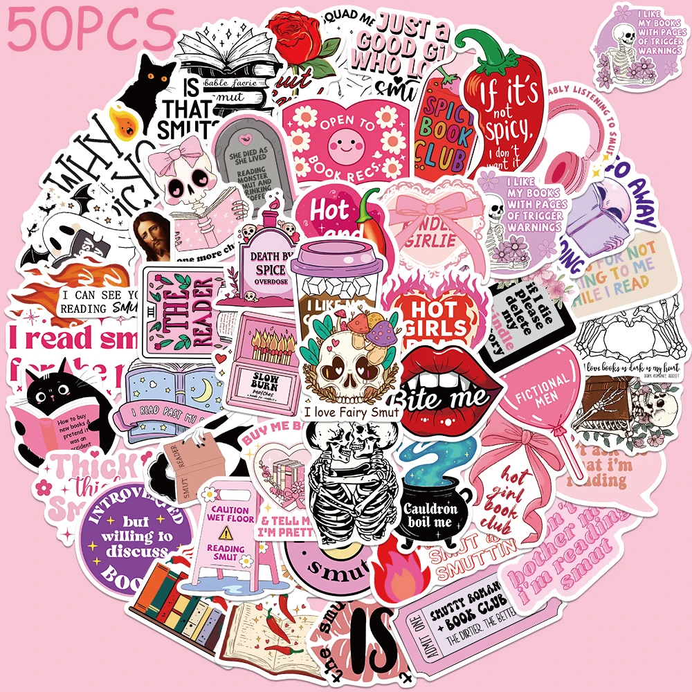 

50pcs Cartoon Pink Smut Stickers Decals For Laptop Skateboard Scrapbook Suitcase Guitar DIY Aesthetic Waterproof Stickers