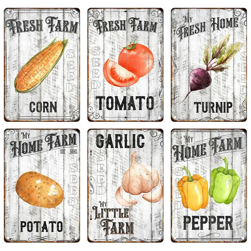 Vintage Vegetable Pepper Carrot Corn Metal Signage Tin Painting Poster Home Restaurant Kitchen Farm Wall Art Decorative Mural