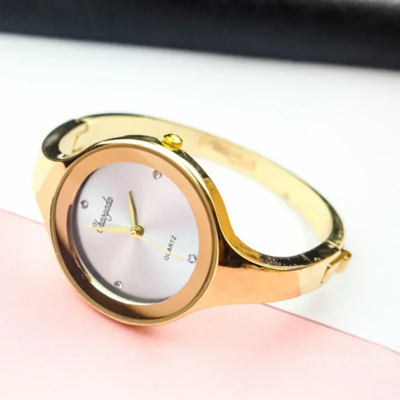 Minimalist Women Cuff Watch Fashion Casual Round Lady Women Bracelet Girls Watches Gold Stainless Steel Quartz Watch Reloj Mujer