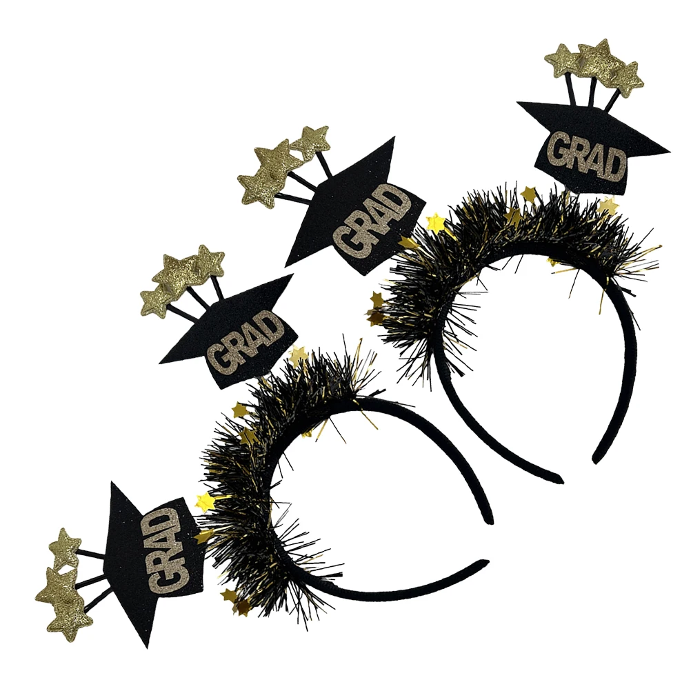 

2pcs Small Five-pointed Star Headband Graduation Decorative Hairband Black Hoop Party Hat Lovely GRAD Accessories