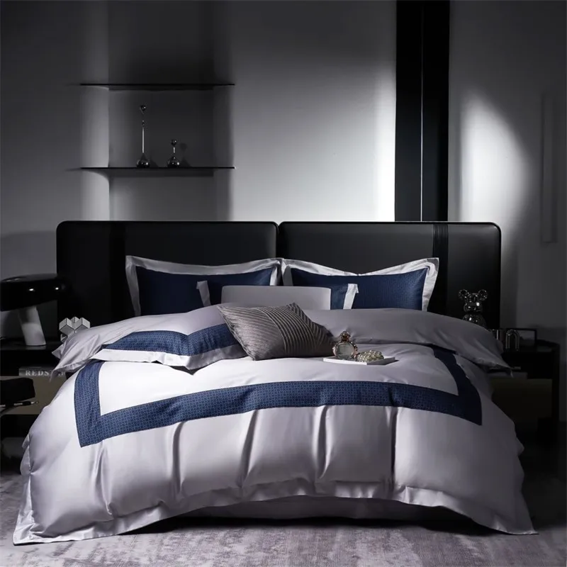 Hotel style Premium Grey Patchwork Duvet Cover set Double Queen King  4Pcs 1000TC Cotton 1 Duvet Cover 1Bed Sheet 2 Pillowcases