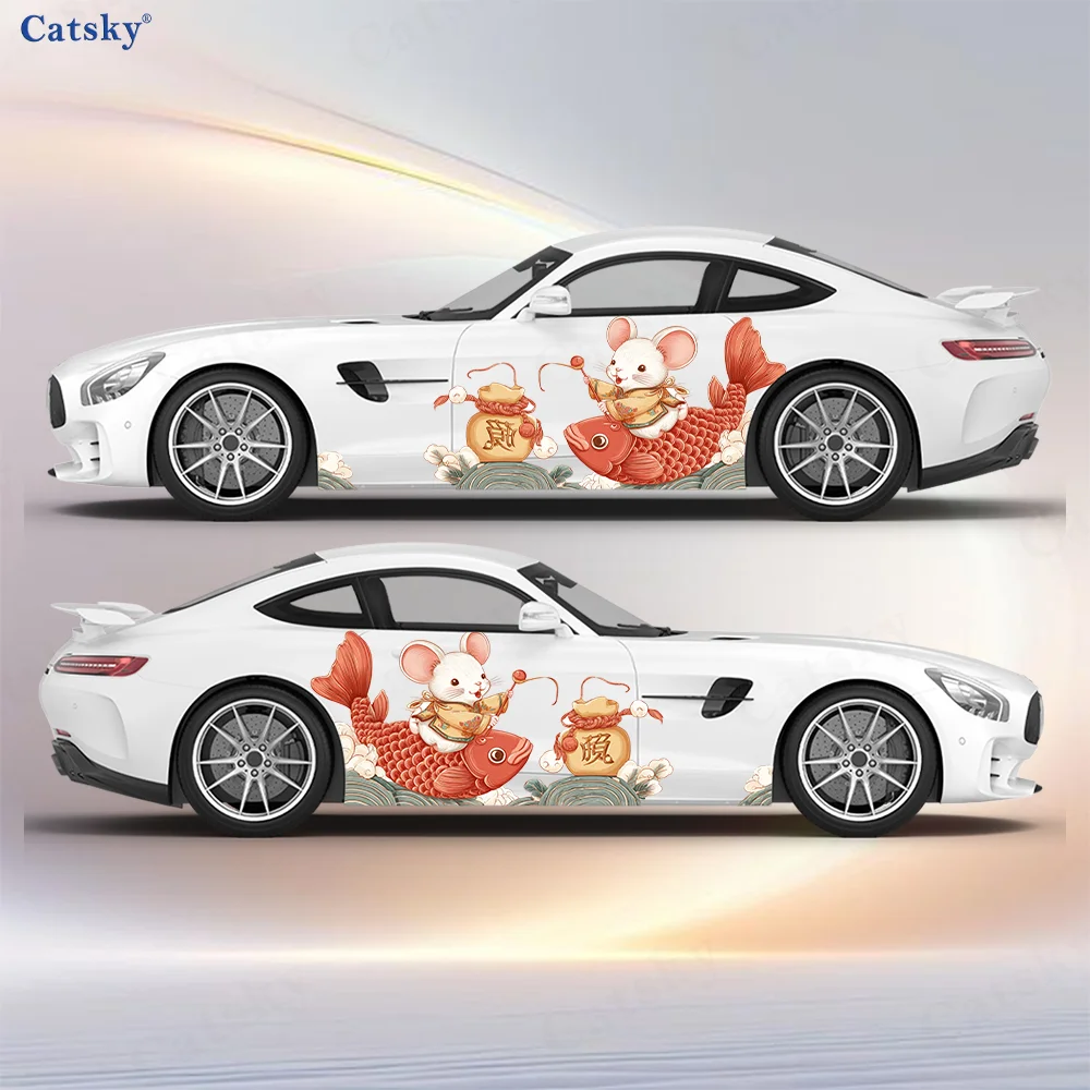 

Riding Koi Fish Mouse Car Vinyl Wraps Decal Self-adhesive PVC Sticker Suitable for Trucks SUV Decoration Auto Accessories Gift