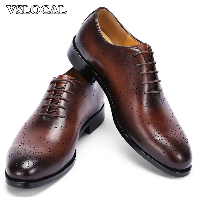 Luxury Brand Men Oxford Shoes Lace up Brogues Pointed Casual Mens Dress Shoes Coffee Wedding Business Leather Shoes Men