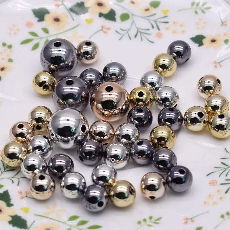 10mm 16mm Plating Gold Color Silver Color Gun Black Round Acrylic beads for Jewelry Making Necklace Bracelet No fading