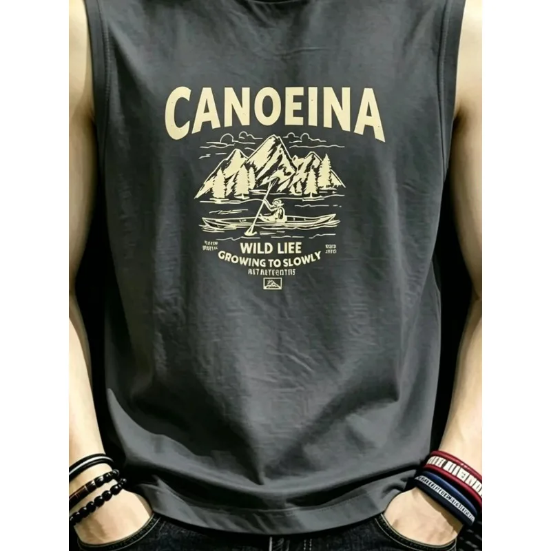 The New Men's Sleeveless Vest Is A Summer Trend Slimming and Printed Round-neck Waistcoat Fashionable and Versatile Top Comfort