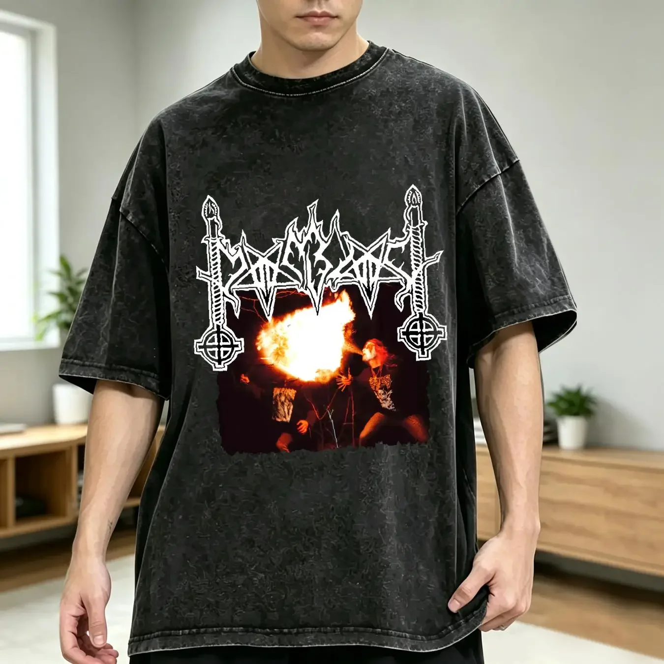 washed T Shirt Rare Moonblood Fire Attraction Underground Fans  vintage Washed Top For Everyday Wear graphic homme Breathable