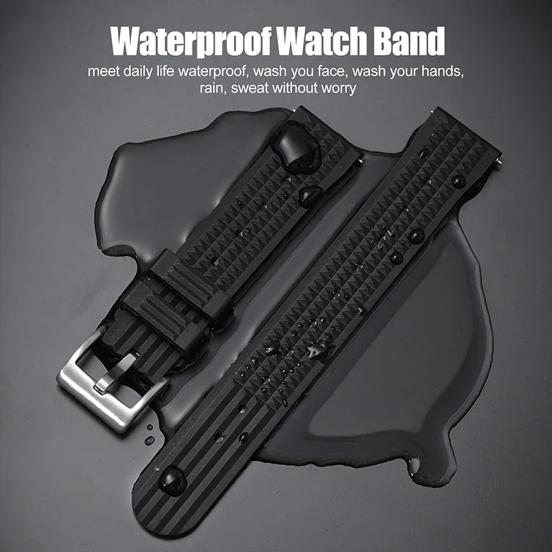 Watchdives Waffle Watchband 20mm 22mm Fast Release Breathable Skin Friendly Replacement Soft Premium Rubber Strap Watch Band