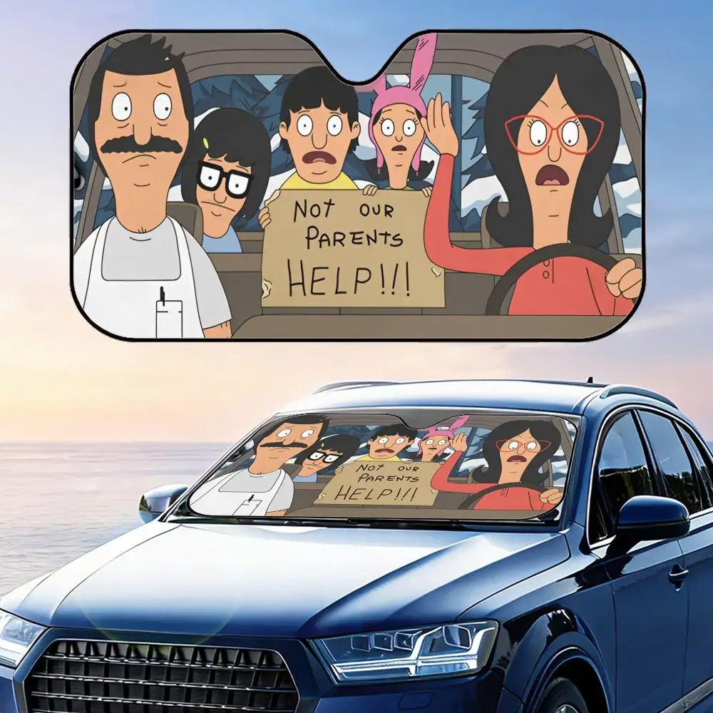 

Cartoon B-Bob's B-Burgers Sun Visor Foldable Car Windshield Sun Shade UV Protection Reflective Heat Insulation Reusable Cover