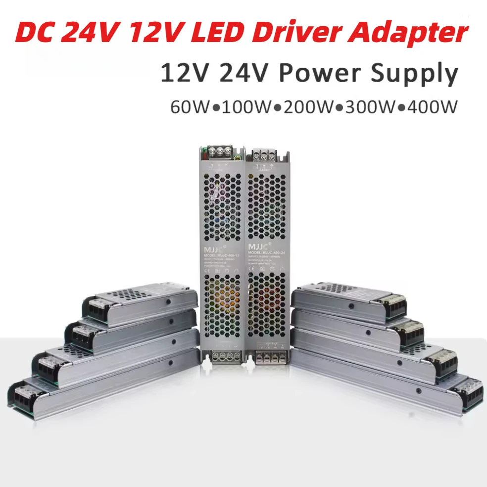 

Блок питания DC 24V 12V, адаптер-трансформатор для светодиодов, преобразователь AC 220V 230V 110V, 60W 100W 200W 300W 400W для светодиодных лент и светильников