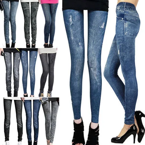 Calças Jeans Justas de Cintura Alta em Denim com Stretch para Mulheres, Tecido Fino Sem Elasticidade