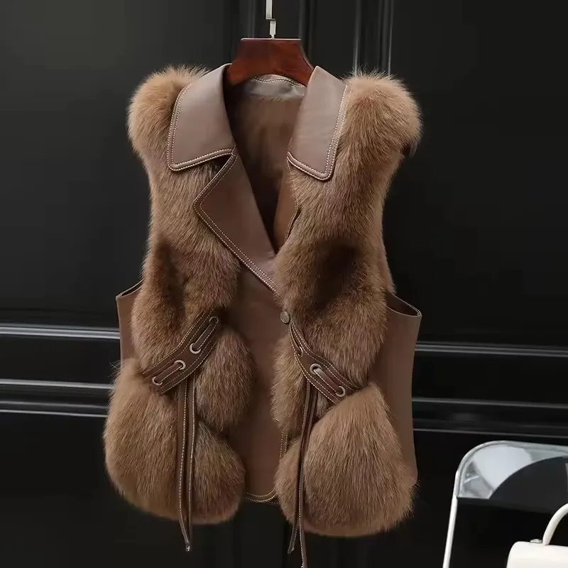 Fashion Imitation Fox Fur Vest Jacket Women Fur Vest 2025 Autumn Short Fur Waistcoat Female Sleeveless Outwear High Qualit