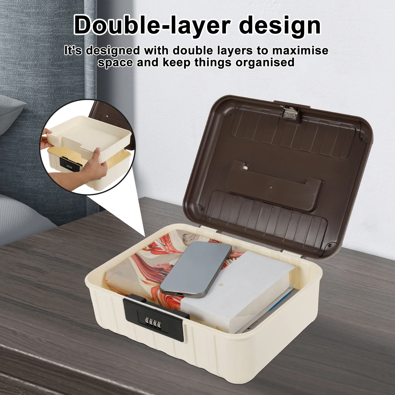 Four Digit Password Lock Safe Box Portable Money Jewelry Privacy Security Storage Box Large Capacity Household Office Organizer