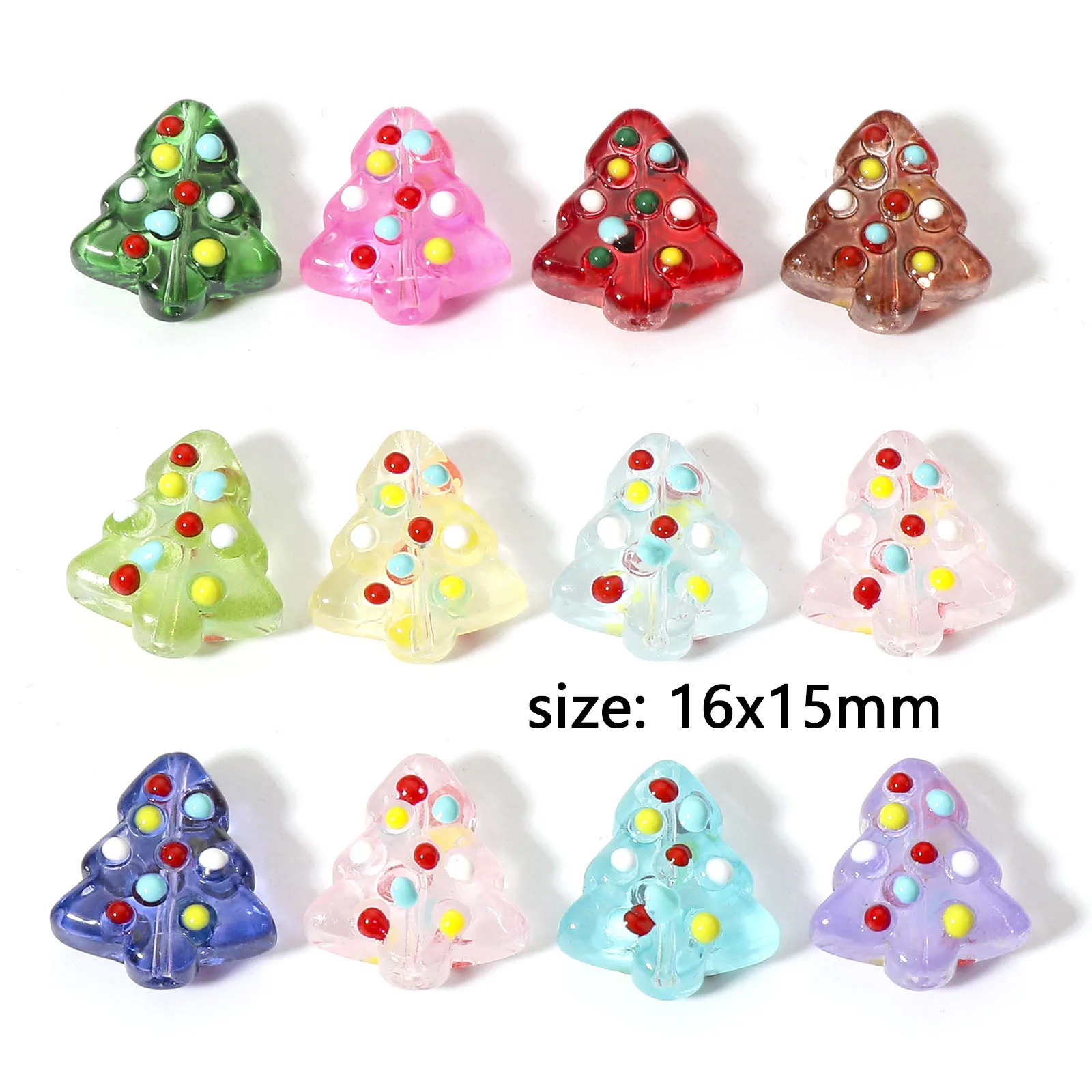 Lampwork Glass Beads For DIY Charm Jewelry Making Christmas Tree Multicolor Enamel About 16mm x 15mm, Hole: Approx 1mm, 2 PCs