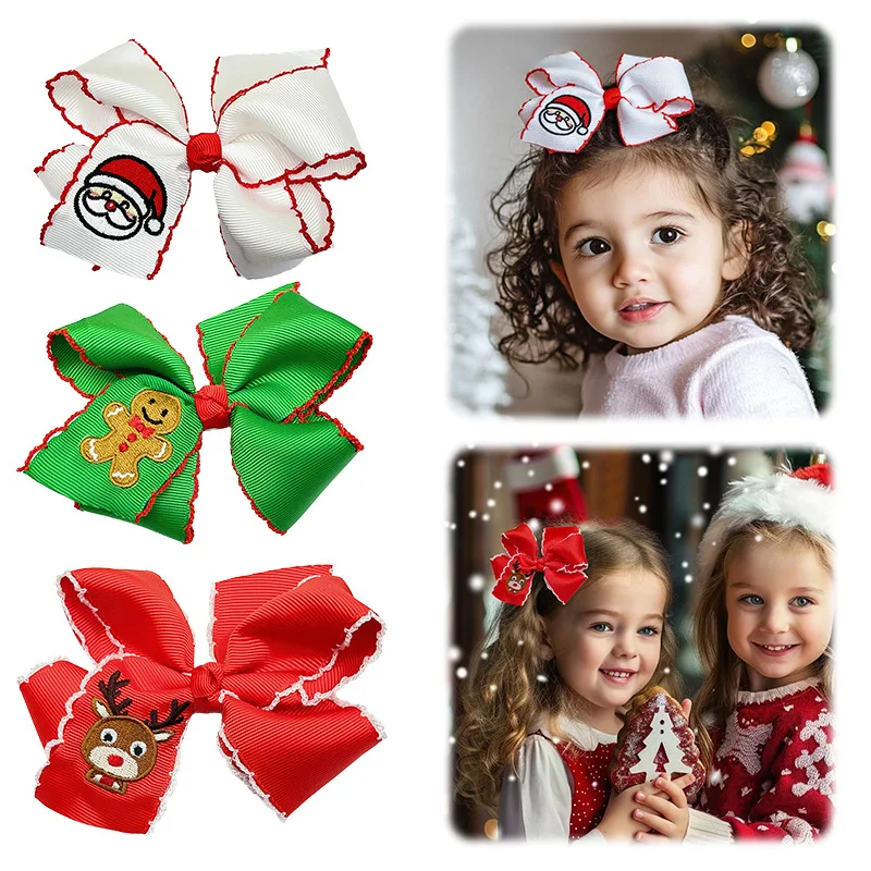36pc-lot-new-santa-gingerbread-man-reindeer-embroidered-bow-hair-clips-girls-frill-bow-hairpins-barrette-kid-xmas-party-headwear