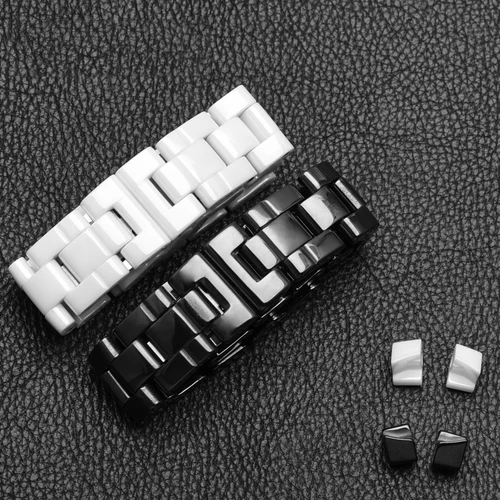 Imagen 2 del producto Para pulsera de cerámica J12, correa de reloj para hombre y mujer de alta calidad, pulsera de moda, bandas blancas y negras de 16mm y 19mm