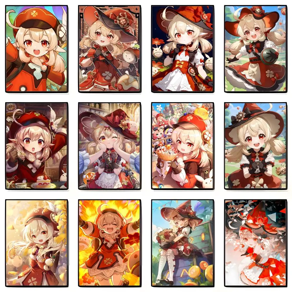 Cute Energetic Anime G-Genshin Impact Klee Poster Self-adhesive Art Waterproof Sticker Coffee House Dorm Room Wall Decor