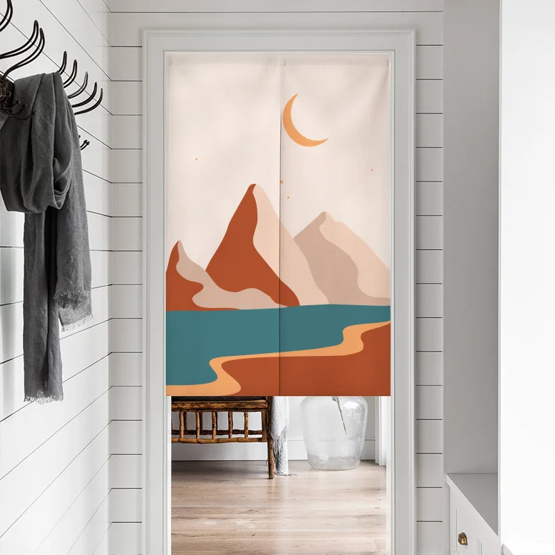 Mondrian abstraction changing room Curtain Privacy Partition Doorway Curtains Kitchen Entrance Noren Linen Hanging Half-curtain