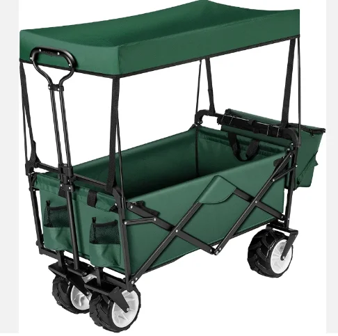 Heavy Duty Collapsible Wagon Carts With Removable Canopy For Beach Shopping Picnic Camping Sports