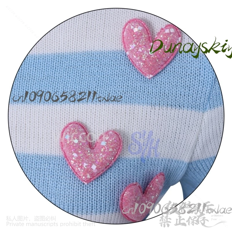 Anime Win Clubb Cosplay Bloom Costume Jirai Kei Girls Retro Striped Knitted Heart Lovely Short Sleeve T-Shirt Mini Dress Cos