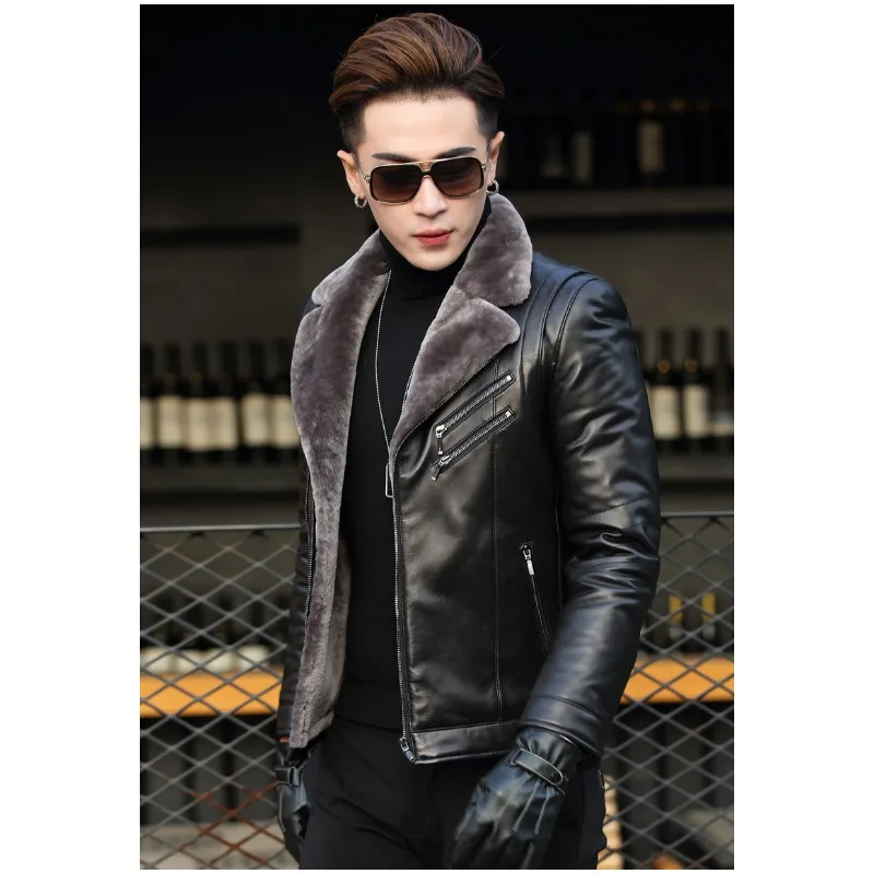 2023 New Winter Leather Jacket Men\'s PU Sports Jacket Men\'s Slim Fit Casual Sports Jacket Men\'s Suit Collar Coat