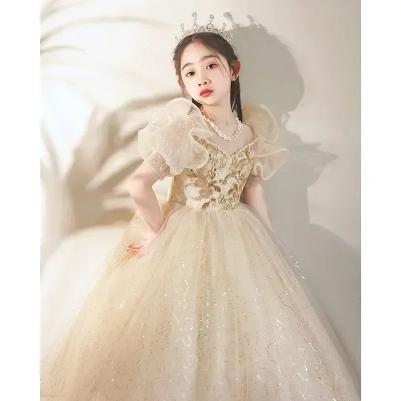 Children's Princess Dress Little Host Piano Performance Evening Dress Girl's Birthday Flower Girl Wedding Fluffy Gauze