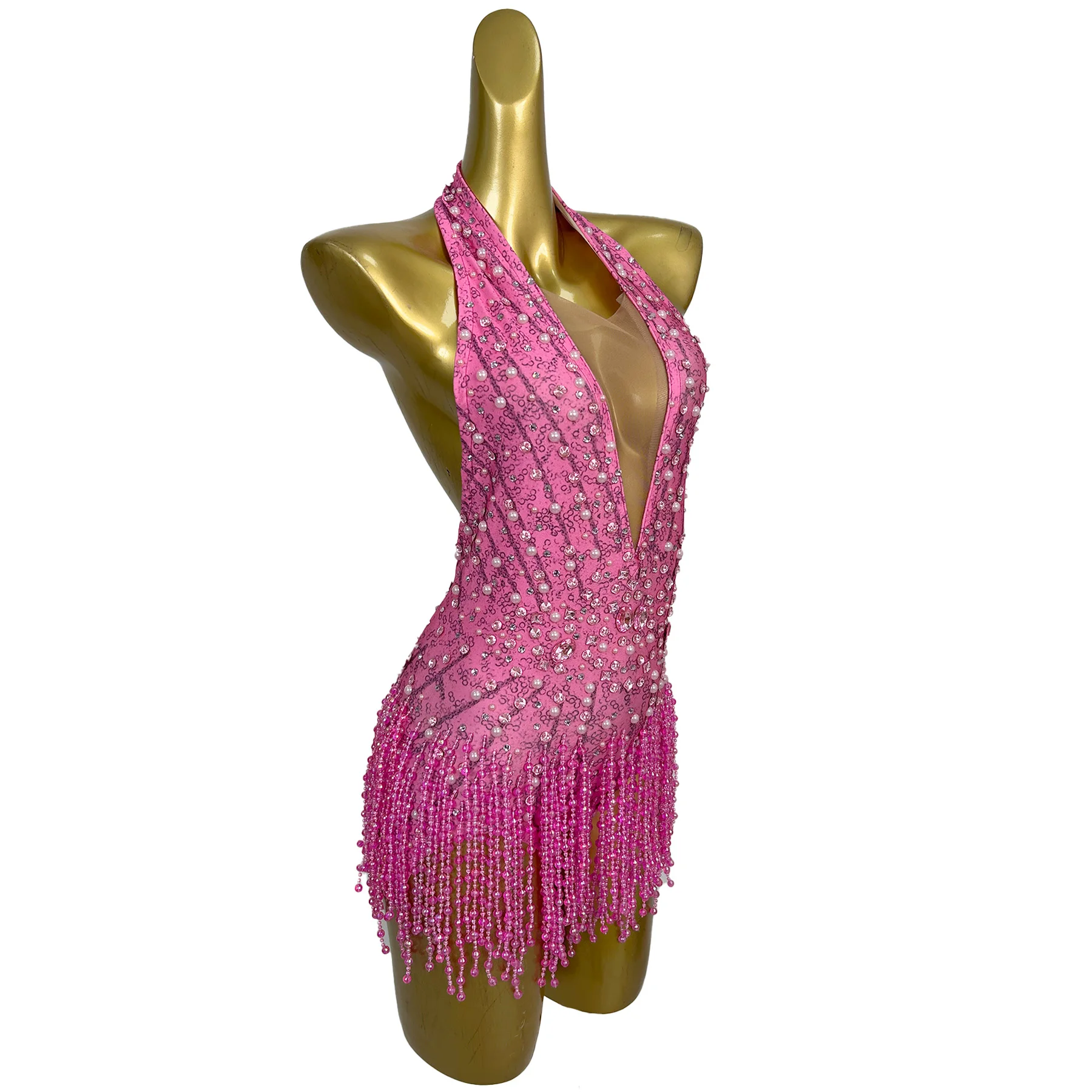 Bingzhui Luxury Women Backless Evening Gown Sexy Crystal Tassel V-Neck Dress Bar Performance Costume Birthday Cocktail Prom Gown