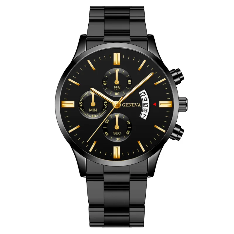 Men Steel Band Quartz Watch for Men Business Casual Male Wristwatch Simple Stylish Black Large Dial Analog Display Boy Gifts