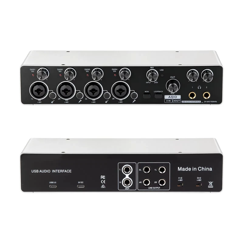

RX4 Professional 4-Channel USB Audio Interface Sound Card with Mic Preamplifier ASIO Live Recording for Professional Use