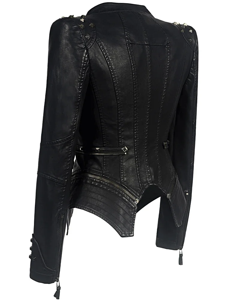 Imagem -03 - Jaqueta de Couro Falso pu para Mulheres Lady Biker Outerwear Cabolsa Preto Vermelho Outono Inverno 2023