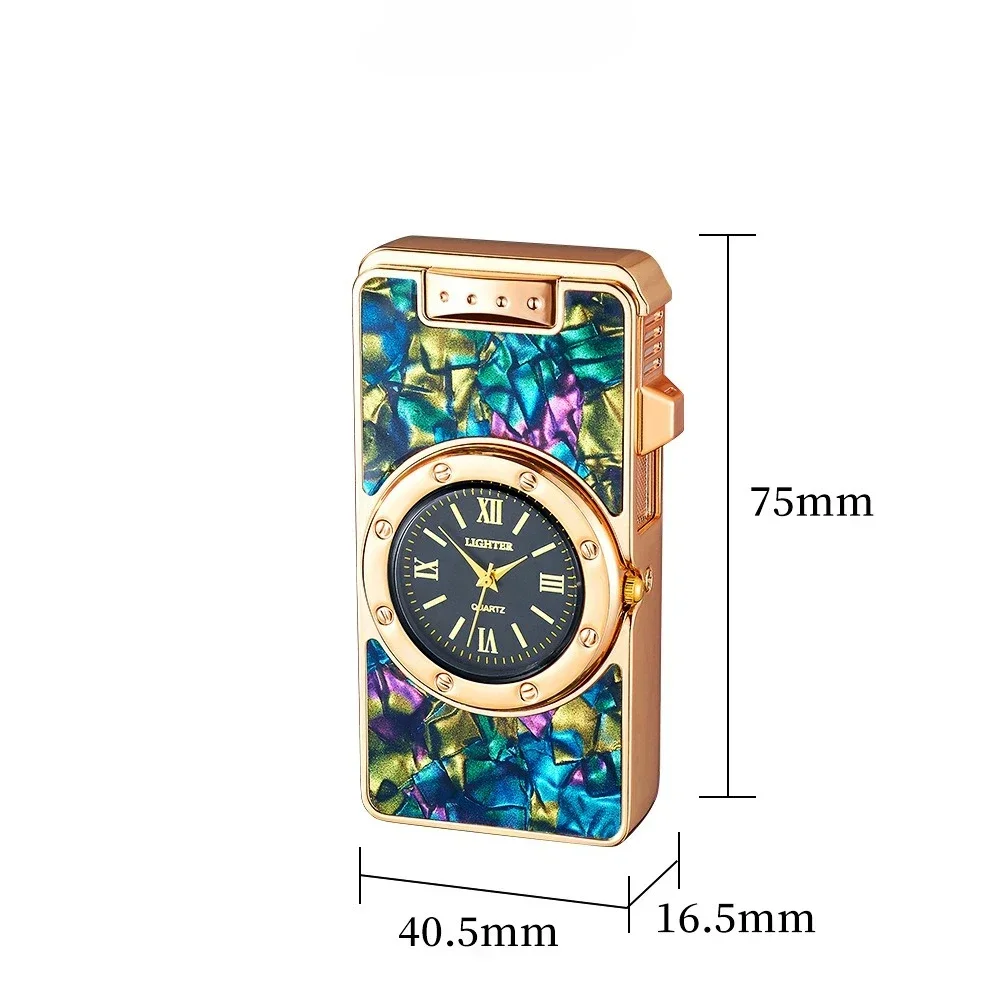 Personalized Color Watch Lighter Metal Windproof Blue Flame Inflatable Lightter Trendy Portable Cigar Lighter Men's Smoking Gift