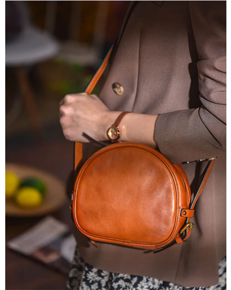

Simple Designer Luxury Genuine Leather Ladies' Small Shoulder Bag High Quality First Layer Cowhide Women's Round Crossbody Bag