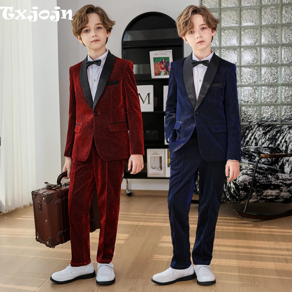 

Glitter Boys Shawl Lapel Suits 3 Pieces Stage Performance Outfit,Handsome Smart Kids Suit Set For Birthday Party 90-170cm