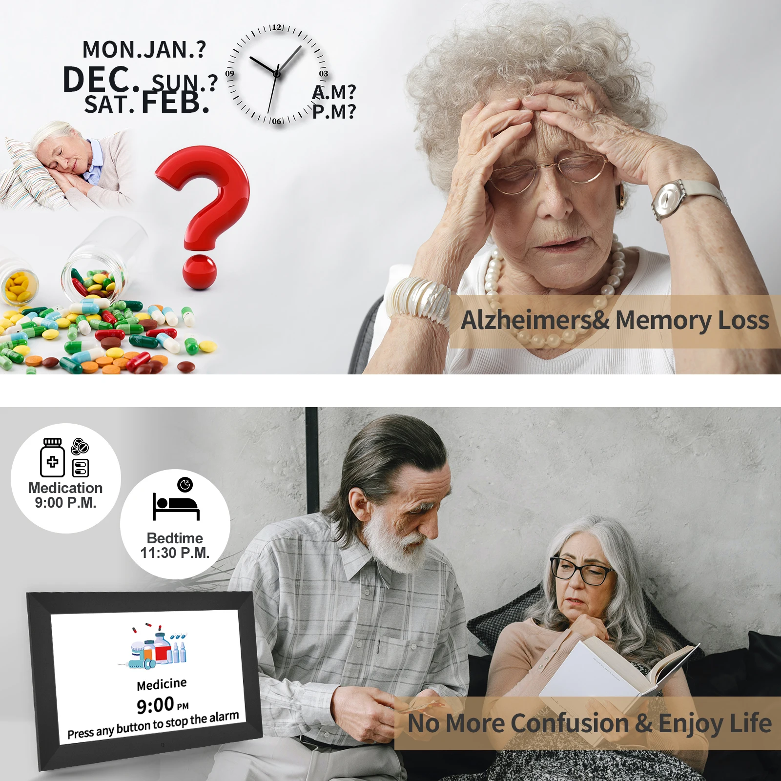 21 Alarms Digital LED Calendar Clock with Multi-Languages to display. Medicine Time Reminder for Elder.Home Desk Wall Decoration
