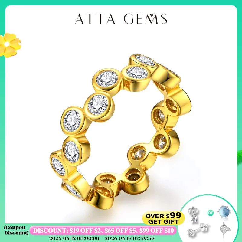 

ATTAGEMS Round 3.0mm Solid 10k 14k 18k Yellow Gold Moissanite Ring for Women Au585 Wedding Luxury Party Christmas Trendy Jewelry