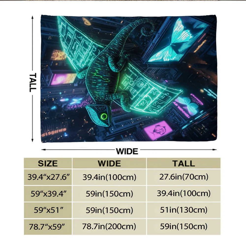 Futuristic Cyberpunk Dinosaur T-Rex Neon Sci-Fi Art Blanket Throw Large Size 150x200cm Pop Culture Cozy Decor