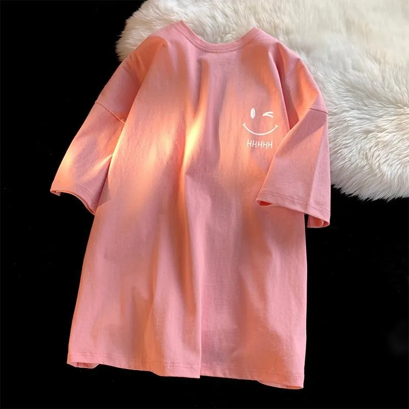 Sommerliches, trendiges, einfaches und modisches bedrucktes Kurzarm-T-Shirt für Damen und Jungen, gleiches, lockeres, lässiges, großes Oberteil – Detail 8