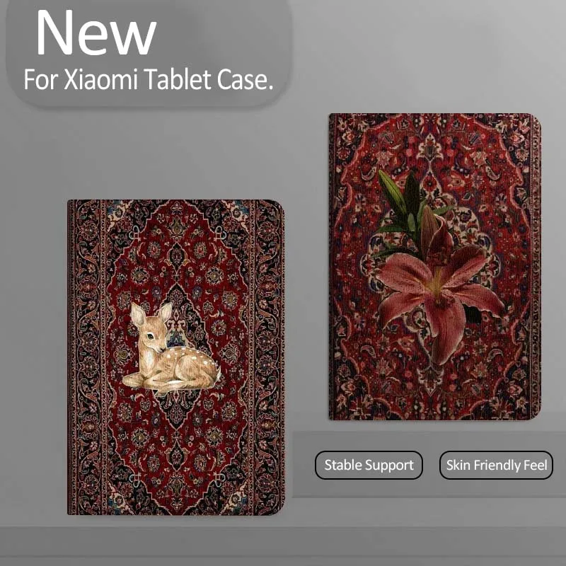 

Красный чехол-книжка с узором в виде ковровой лилии для планшетов Xiaomi Redmi Mini Pad SE K 2 4 5 6 7 8 2023 2025 11 8.8 11.2 10.1 Pro. Подарок.