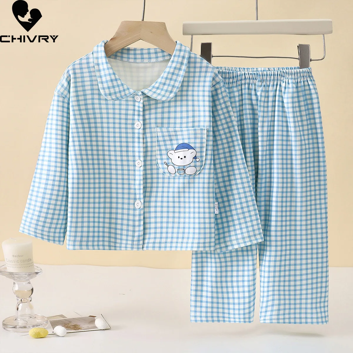 

New Boys Girls Autumn Casual Pajamas Home Wear Kids Cartoon Unicorn Long Sleeve Lapel Pyjamas Children's Sleepwear Clothing Sets
