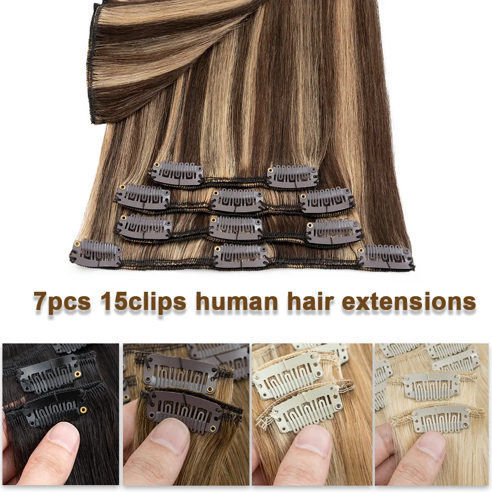 Rich Choices 7Pcs/Set Clip in Hair Extensions Real Human Hair Straight Natural Hair Pieces For Women Gifts 70g Highlights