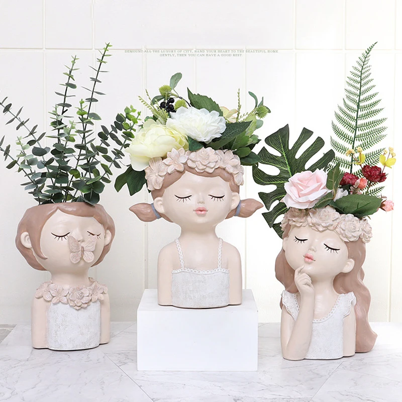 

European-style Home Decoration Girl Resin Flowerpot Wholesale Living Room Creative Desktop Landscape Potted Flower Device