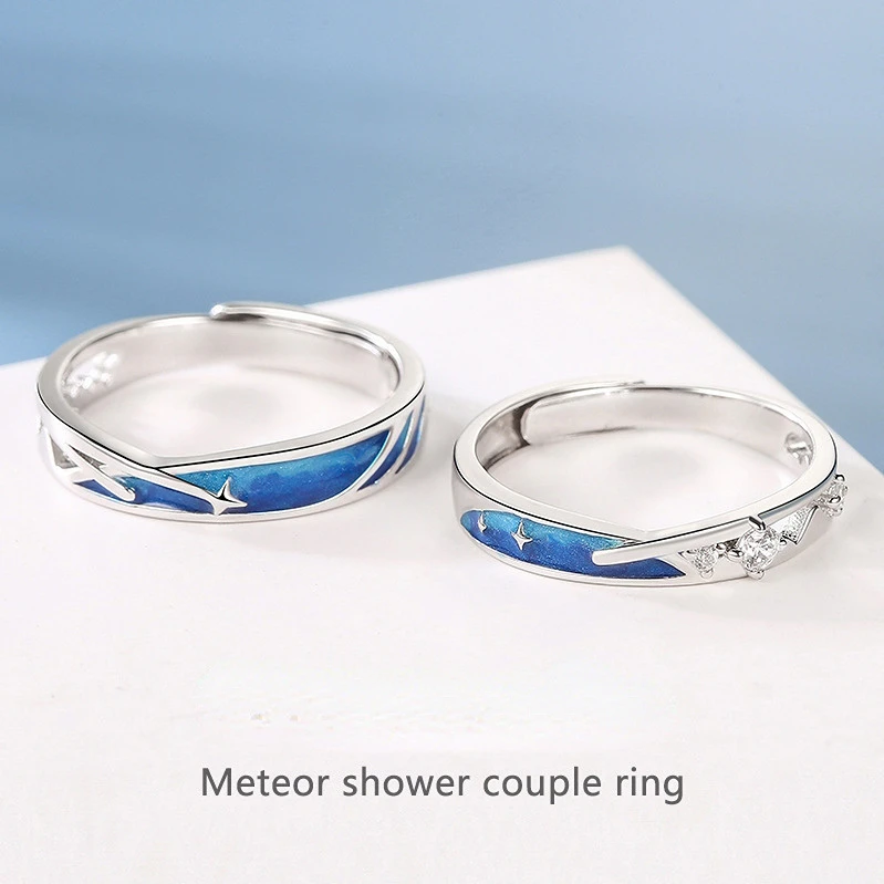 925 sterling silver color meteor shower couple Rings set for women men Commemorate jewelry Romantic Valentine's Day Gift