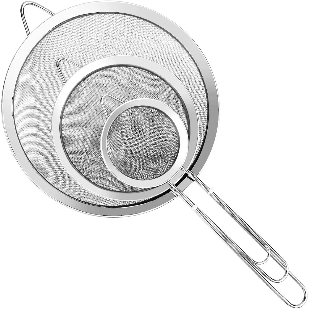 3-Piece Stainless Steel Fine Mesh Strainer Set with Handles for Sifting Flour, Quinoa, Rice & Juicing