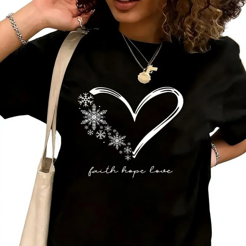 Faith Hope Love Women's T-Shirt 100% Cotton Funny Graphic Short Sleeve Tee Novelty Shirt Casual Crew Neck Top S-5XL