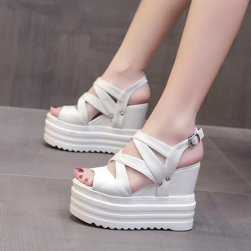 Fashion Summer Women Sandals Peep-toe Wedge Platform Sneakers Woman 11.5CM Heels Thick Bottom Sandal New Casual Beach Flip Flops